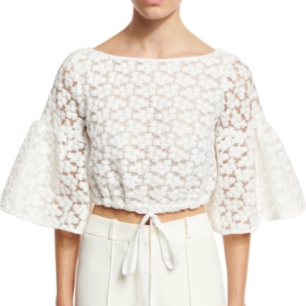 NWOT Milly “Lydia” Floral Embroidered Lace White Crop Top